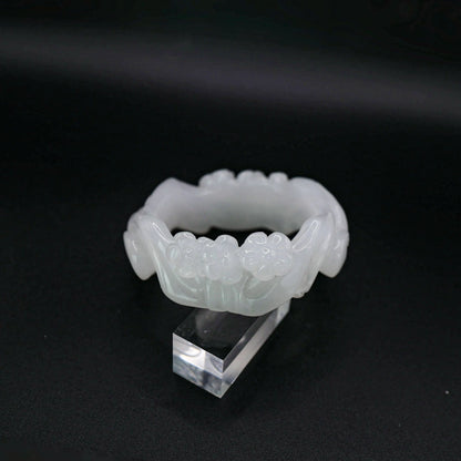 White Jade Bangle – Plum Blossom Carving in Mongolian Jade Stone Miruzi