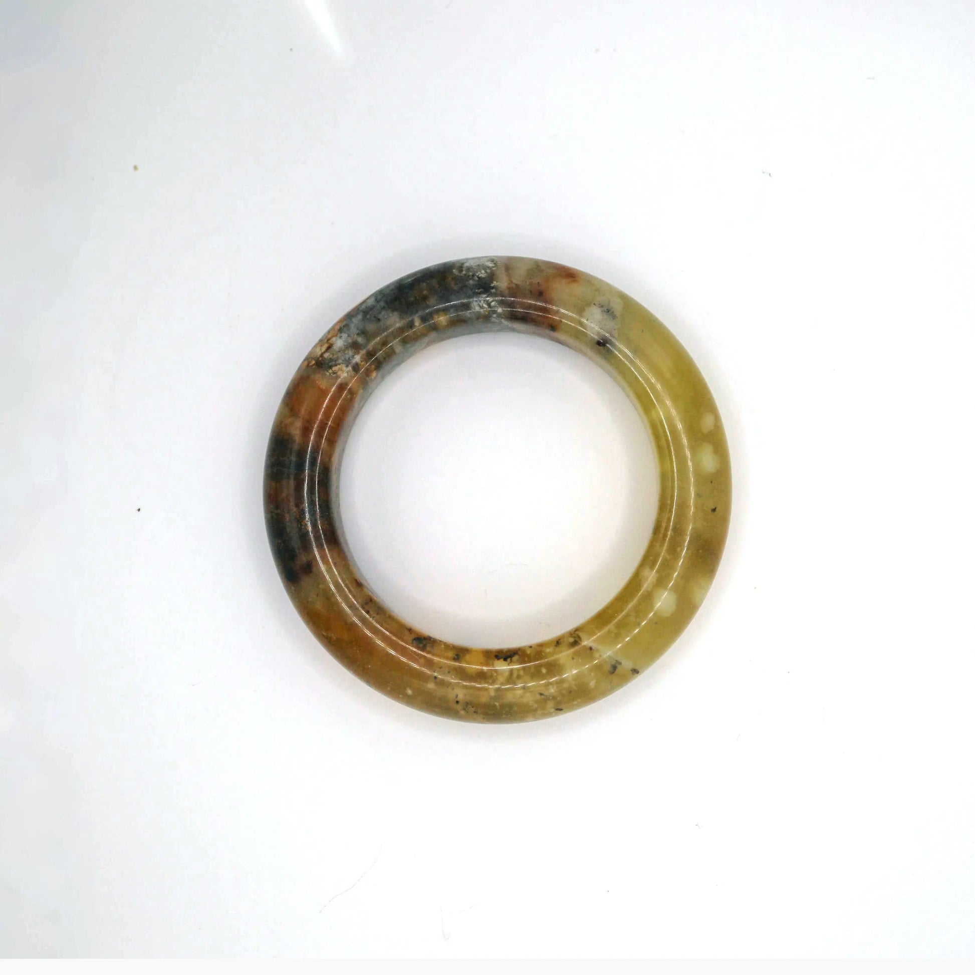 Natural Yellow Jade Bangle – Ice-Translucent Tones with Ink-Wash Texture Miruzi