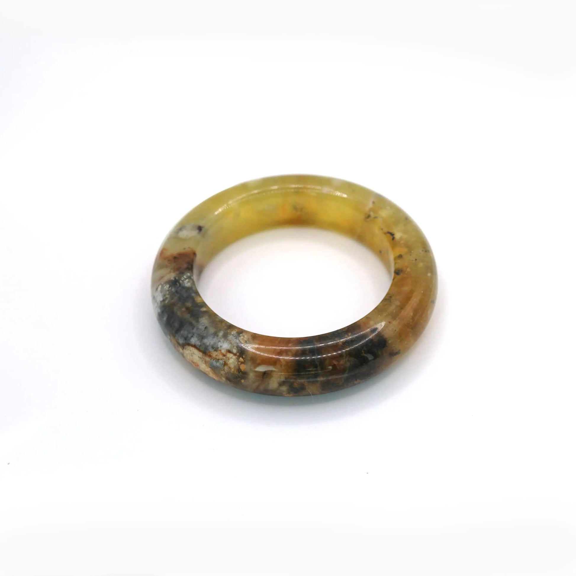 Natural Yellow Jade Bangle – Ice-Translucent Tones with Ink-Wash Texture Miruzi