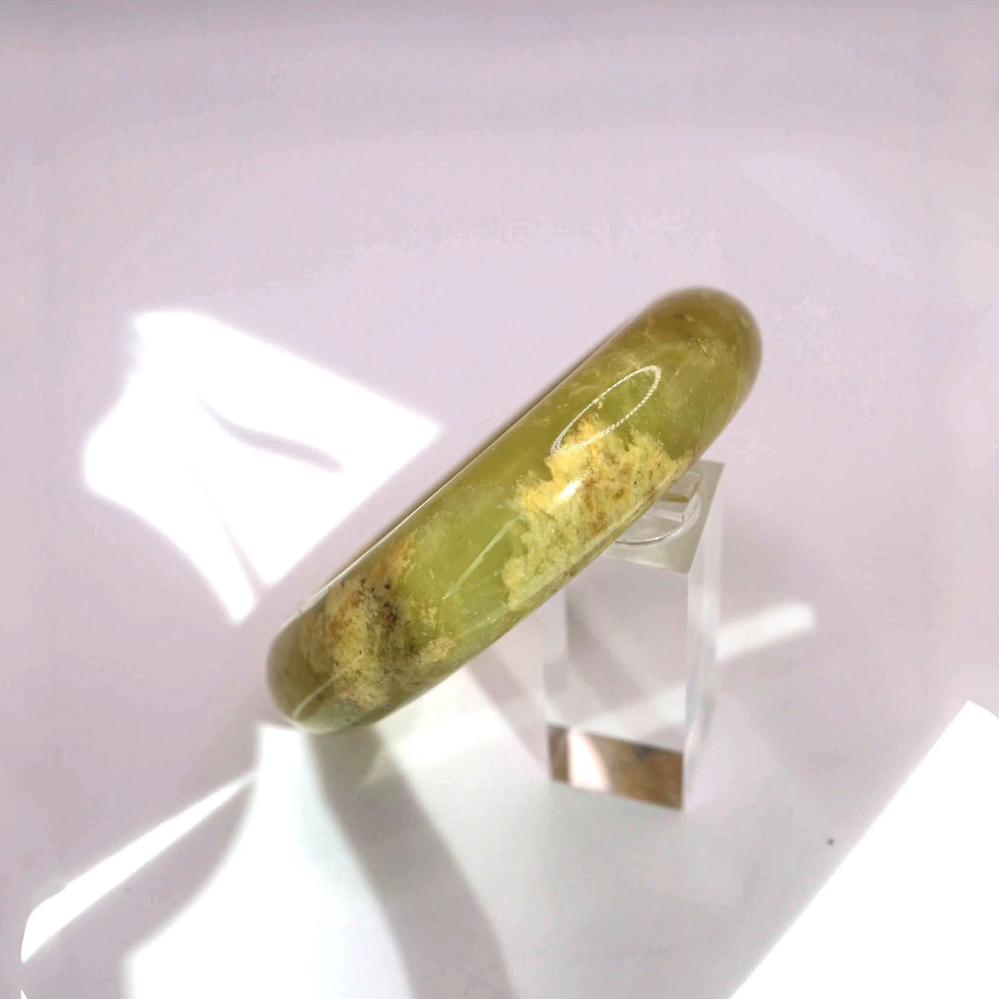 Yellow Jade Stone Bangle – Golden Ice-Translucent Mongolian Jade with Botanical Inclusions Miruzi