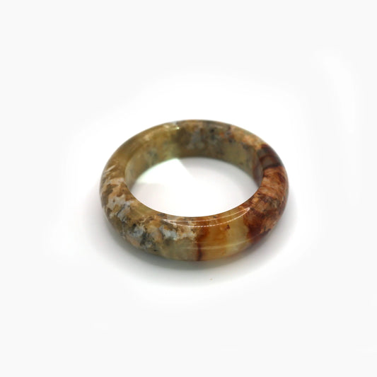 Golden Jade Stone Bangle – Ice-Translucent Mongolian Jade with Natural Color Flow Miruzi