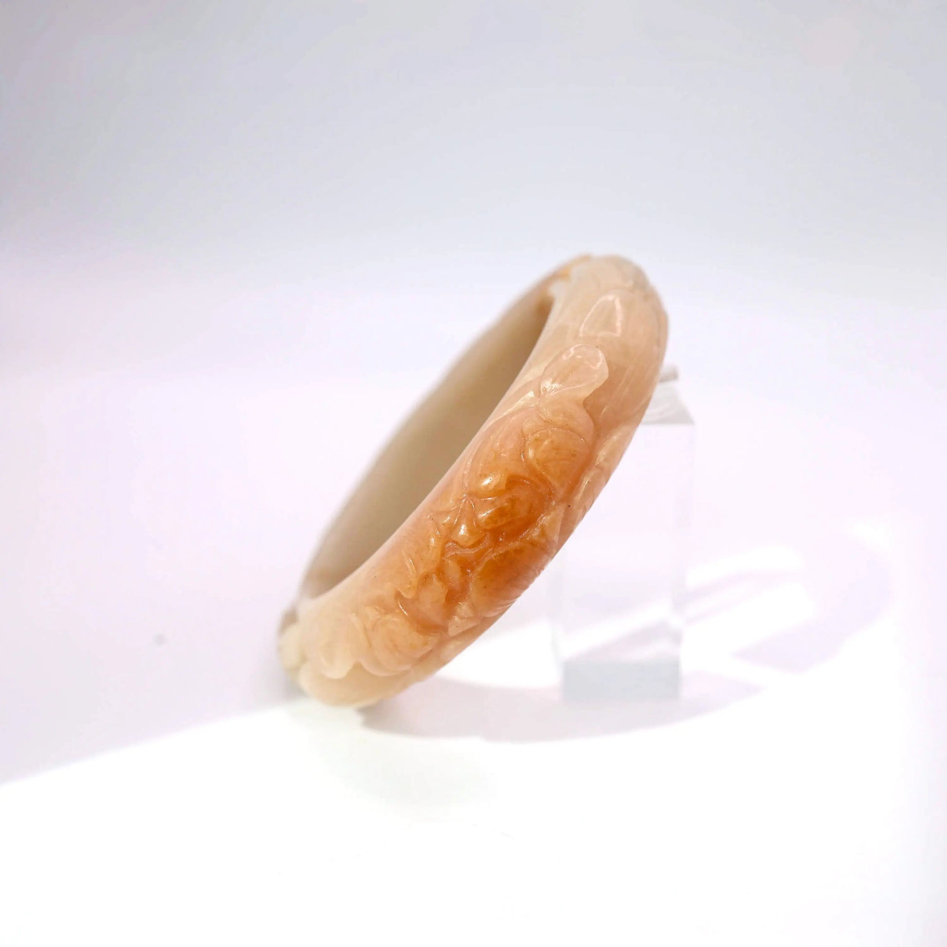 Real Jade Stone Bracelet – Carved Peony and Nine-Tailed Fox in Mongolian Jade Miruzi
