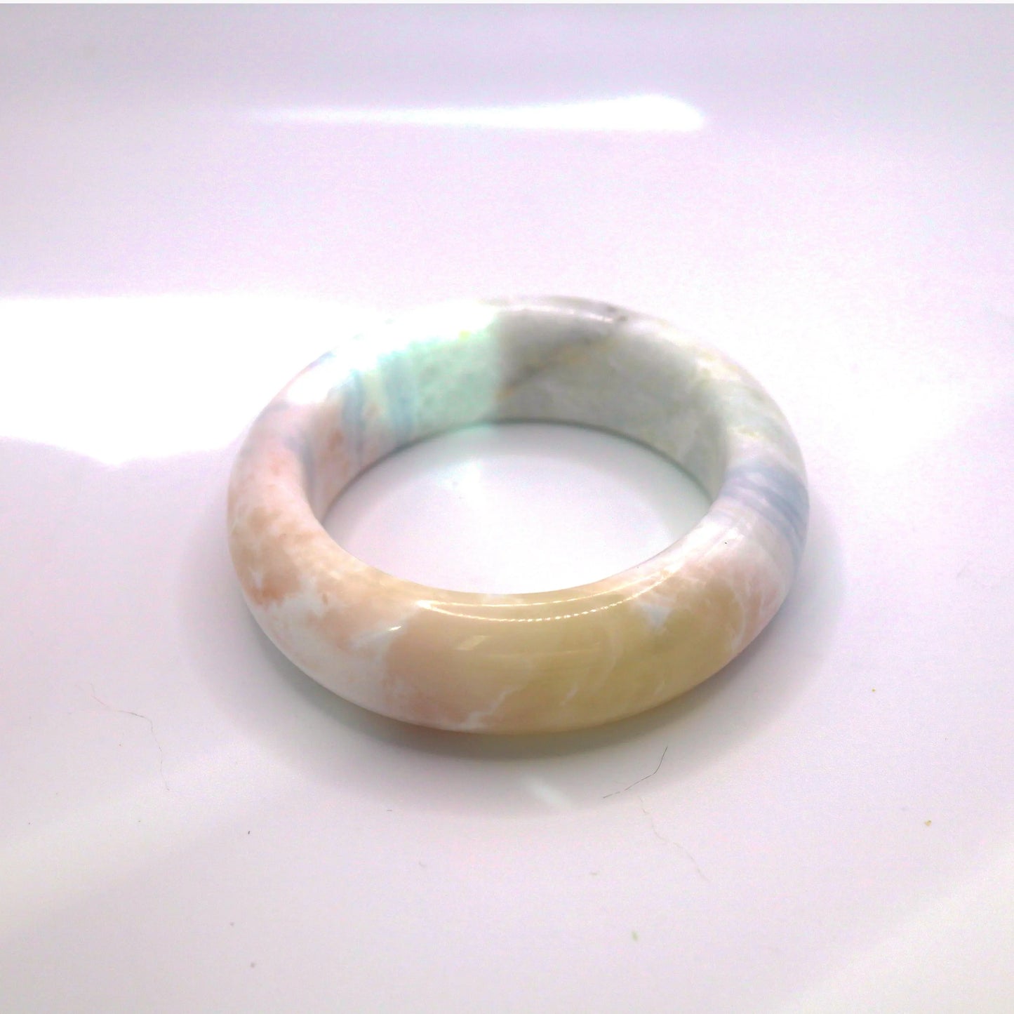 Light Blue Jade Bangle – Dreamy Pastel Mongolian Jade in Ice-Translucent Finish Miruzi