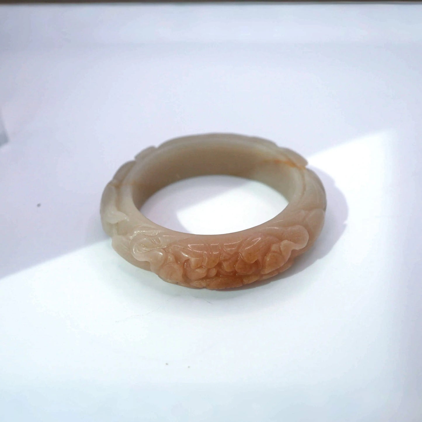 Real Jade Stone Bracelet – Carved Peony and Nine-Tailed Fox in Mongolian Jade Miruzi