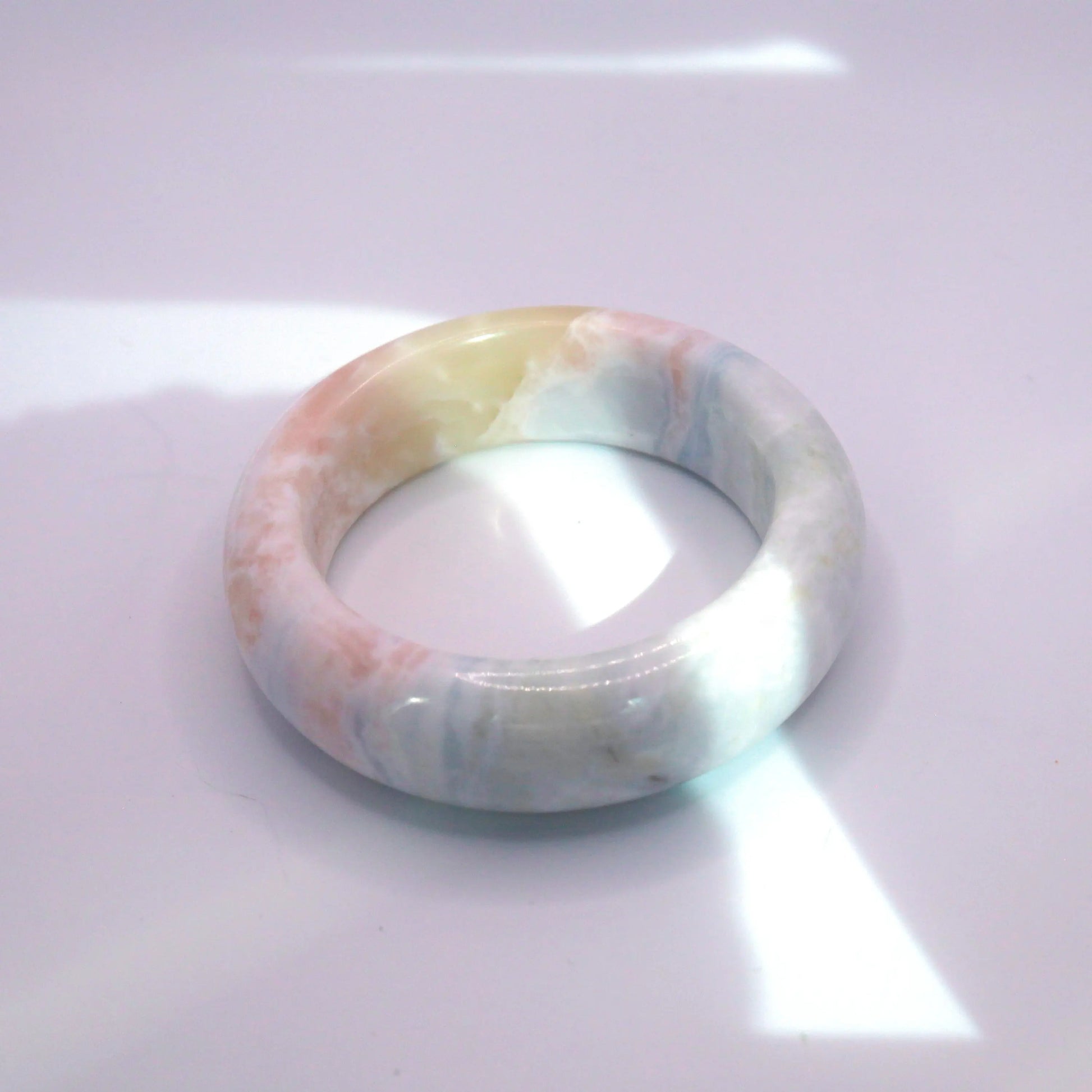 Light Blue Jade Bangle – Dreamy Pastel Mongolian Jade in Ice-Translucent Finish Miruzi