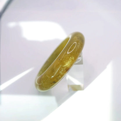 Yellow Jade Stone Bangle – Golden Ice-Translucent Mongolian Jade with Botanical Inclusions Miruzi