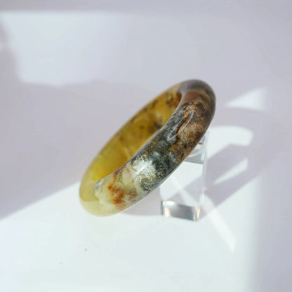Natural Yellow Jade Bangle – Ice-Translucent Tones with Ink-Wash Texture Miruzi