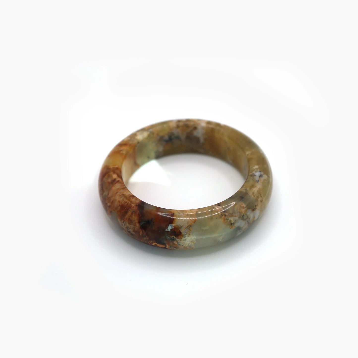 Golden Jade Stone Bangle – Ice-Translucent Mongolian Jade with Natural Color Flow Miruzi