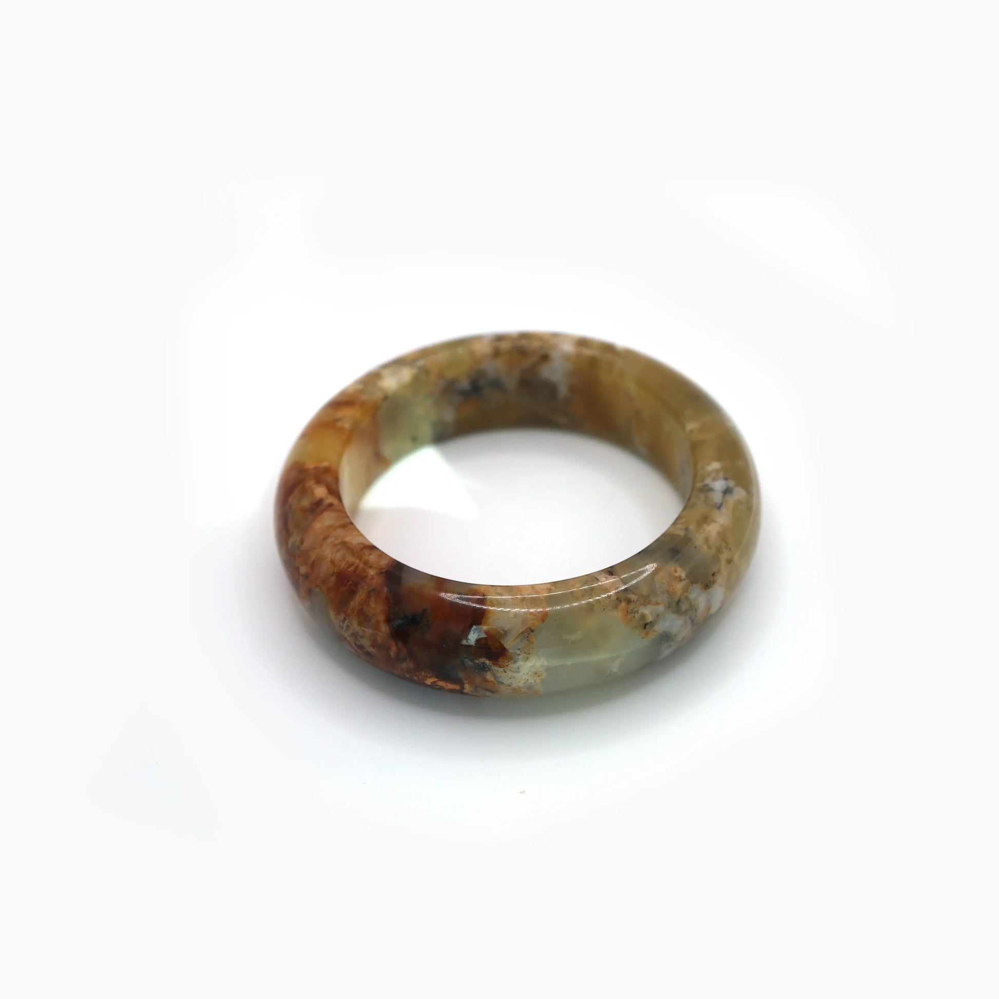 Golden Jade Stone Bangle – Ice-Translucent Mongolian Jade with Natural Color Flow Miruzi