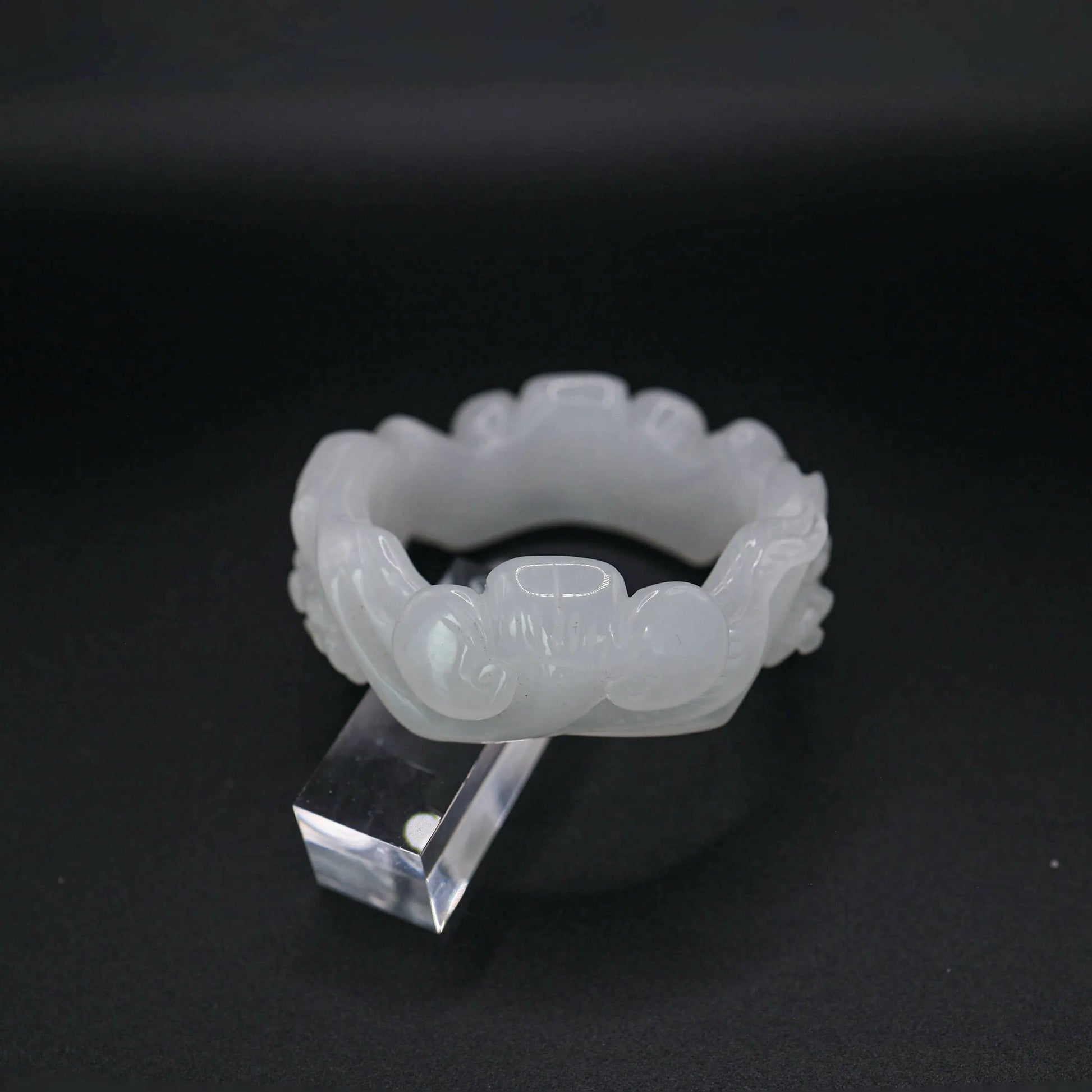 White Jade Bangle – Plum Blossom Carving in Mongolian Jade Stone Miruzi
