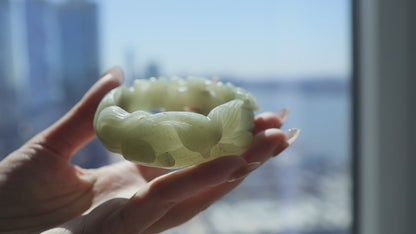 Fox Bracelet – Slumbering Kitsune & Plum Blossom in Soft Green Jade