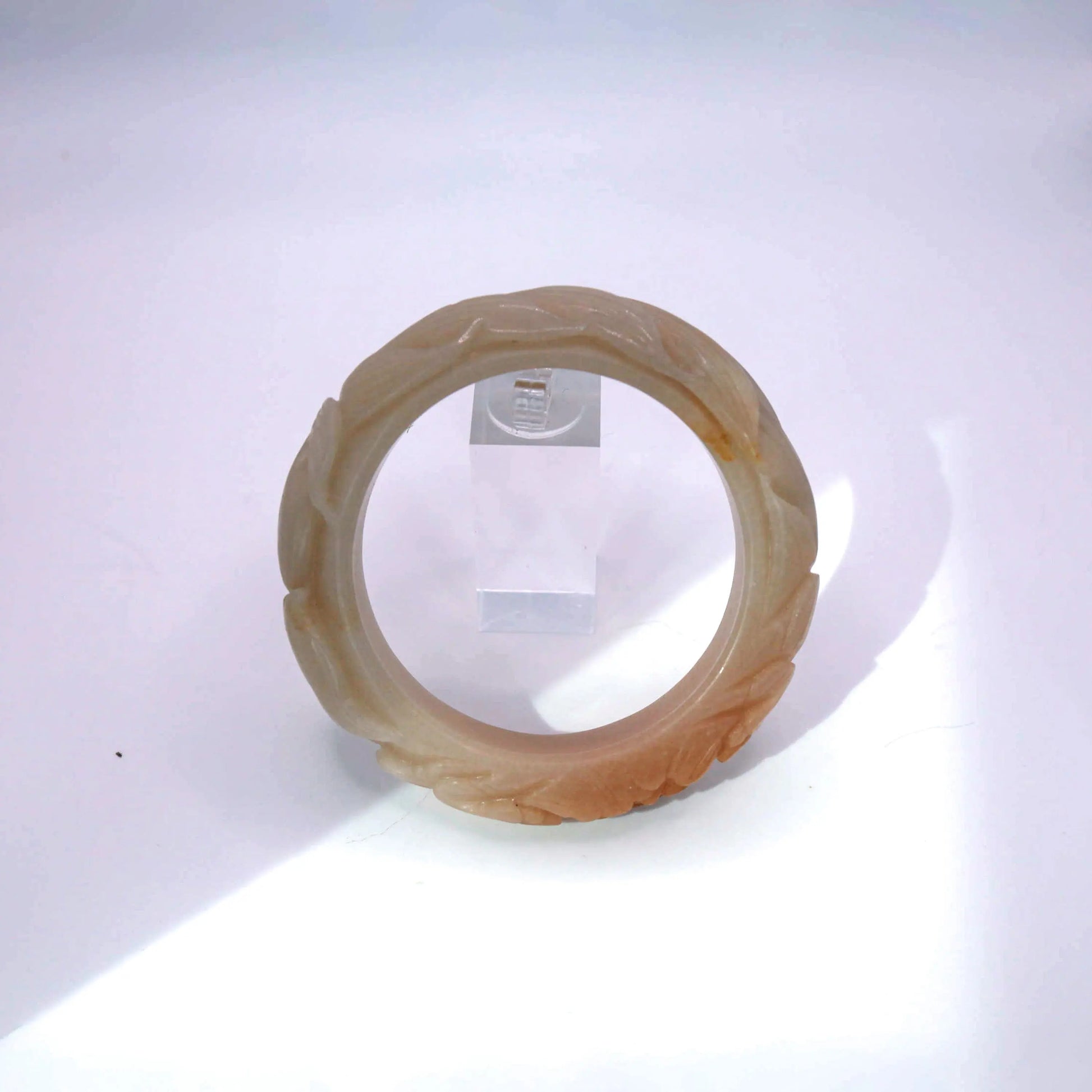Real Jade Stone Bracelet – Carved Peony and Nine-Tailed Fox in Mongolian Jade Miruzi