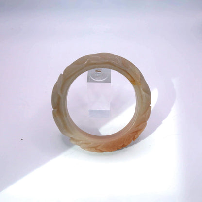 Real Jade Stone Bracelet – Carved Peony and Nine-Tailed Fox in Mongolian Jade Miruzi