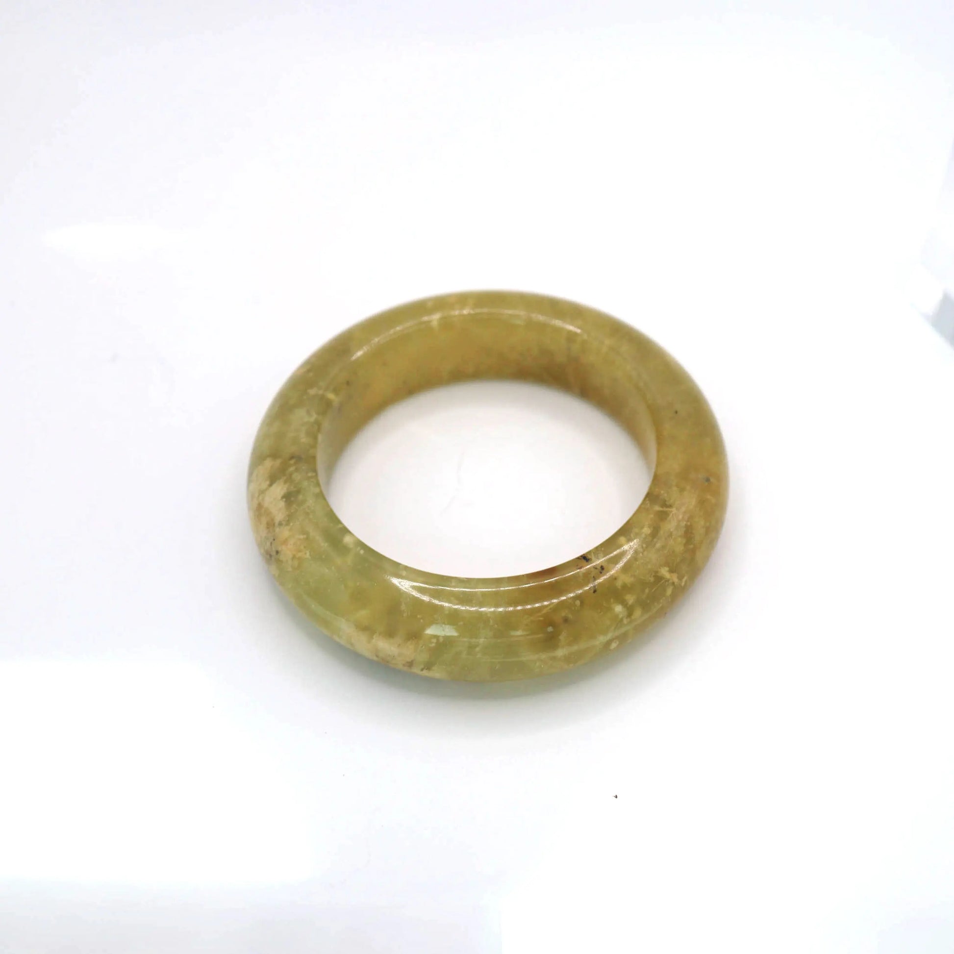 Yellow Jade Stone Bangle – Golden Ice-Translucent Mongolian Jade with Botanical Inclusions Miruzi