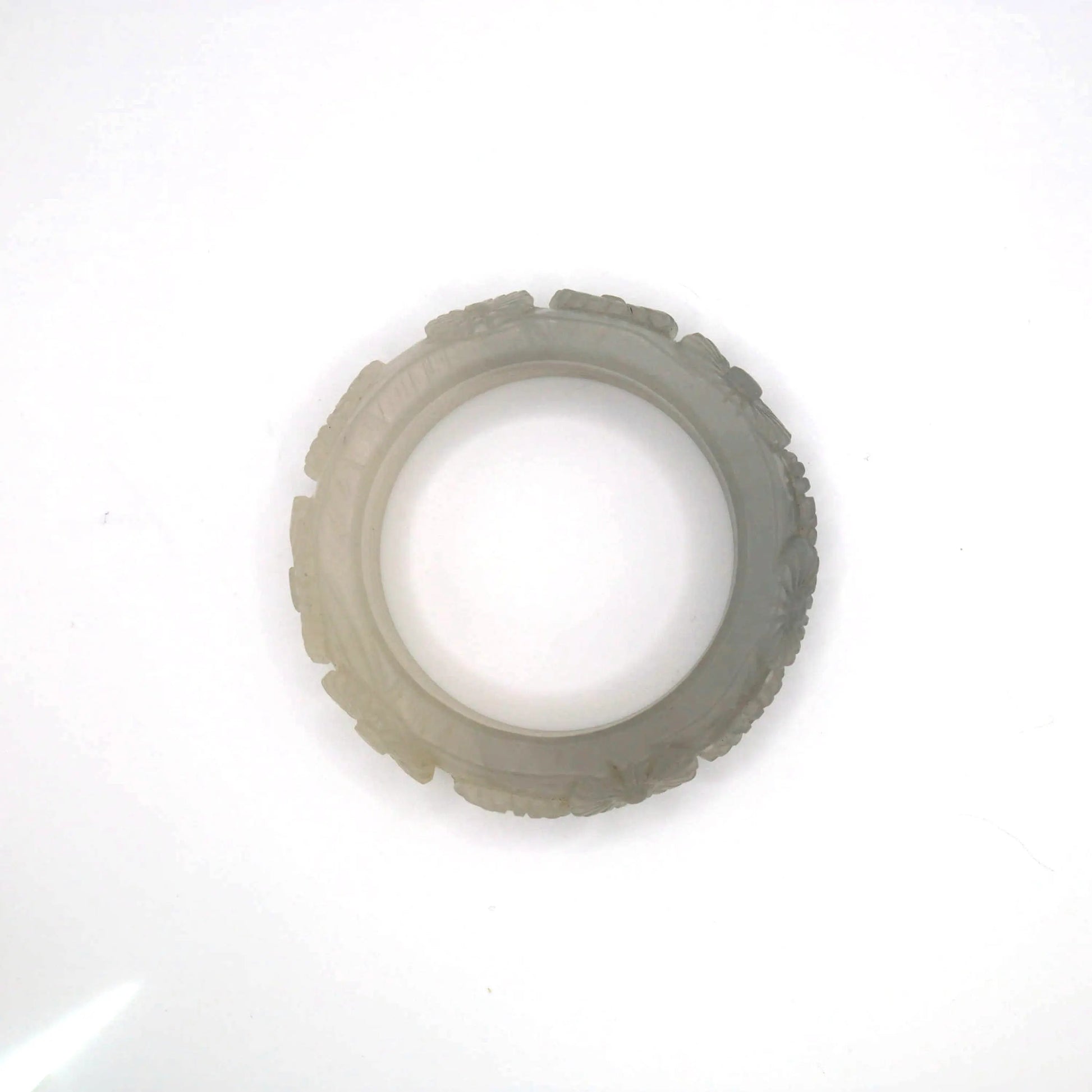 Daisy Bracelet – Carved Mongolian Jade Bangle in Smoky White and Charcoal Tones Miruzi