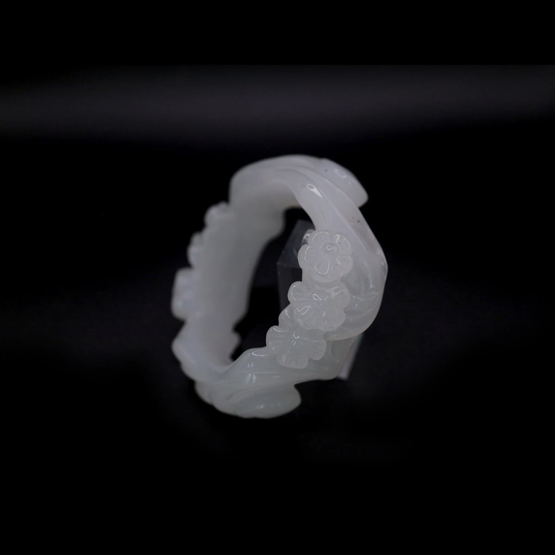 White Jade Bangle – Plum Blossom Carving in Mongolian Jade Stone Miruzi